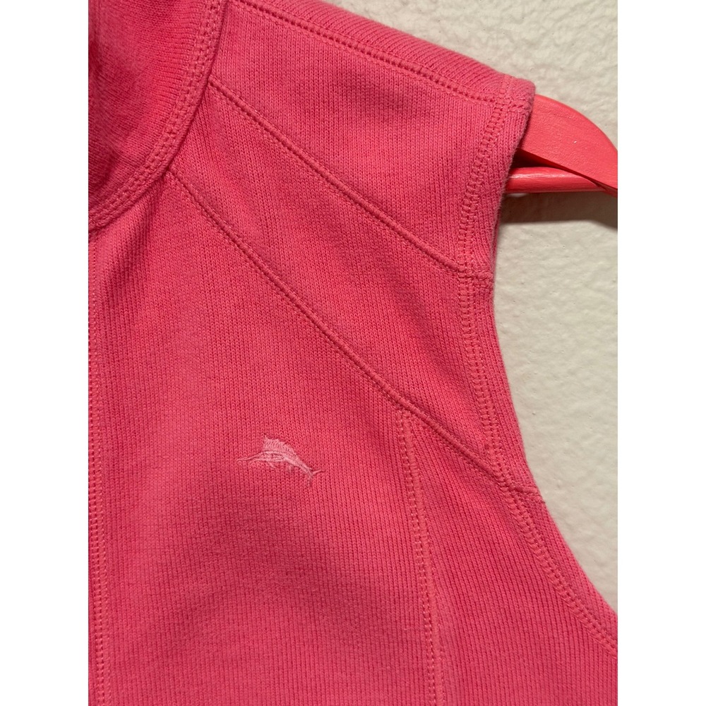 Tommy Bahama Pink Ribbed Full Zip Vest Mock Neck Cotton Blend Small - Picture 3 of 8